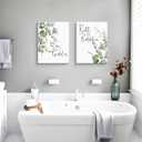 2 Pcs Framed Bathroom Green Plant Canvas Wall Art Sage Pictures Decor Prints Posters Minimalist Paintings Modern for Spa Washroom Toilet Decor Ready to Hang 12x16 Inches