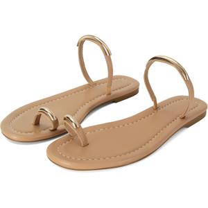 SOVANYOU Women's Toe Ring Thong Sandals Slip On Flat Flip Flops Open-Toe Slide Summer Sandals for Casual Beach & Dressy Outfits,8,5 (Beige)