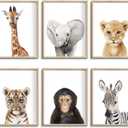 Set of 6 Baby Safari Nursery Wall Decor - Picture Cute Animal Wall Prints on Canvas, under 20 dollars gifts for Baby Boys and Girls Room, UNFRAMED Wall Art(8 x 10 inch)