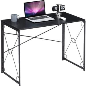 VECELO Folding Computer Desk 39.4'', Simple Laptop Table Home Office Workstation for Reading Writing, No Assembly Needed, Small Space, Black (1 Separate Panel)