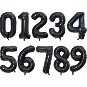 10 Pcs Number Balloons 32 Inch Black 0-9 Number Mylar Foil Balloons Black Custom Digital Balloons for Birthday Party Engagement Graduations Anniversary Baby Shower Decor Party Supplies