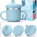 BUSOHA Stainless Steel Toddler Sippy Cup  8oz Spill-Proof Straw Cup for 6+ Month Babies & Toddlers, 3-in-1 Reusable Travel Cup with Brush  Dishwasher Safe, Kids Drinking Cup, Blue