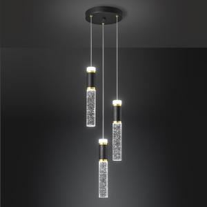 3-Light Pendant Lights Kitchen Island, Dimmable LED Pendant Light Fixtures, Black Gold Pendant Light Modern with Bubble Crystal Pendant Light, Pendant Lighting for Kitchen Island Dining Room