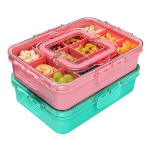 Xyptorix 2 Pcs Snack Box Container for Kids - Adjustable 12-Compartment Snack Containers, Reusable Bento Box, Dishwasher Safe, BPA-Free, Perfect for School, Travel, Camping & Picnic, Pink & Green (Medium)