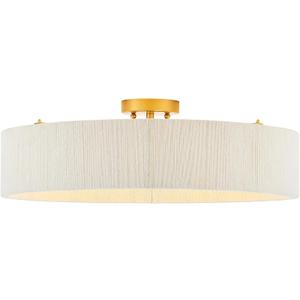 24” Large Boho Ceiling Light Hand Woven Coastal Chandelier for Kitchen Island Dining Living Room Bedroom, White, UL Listed