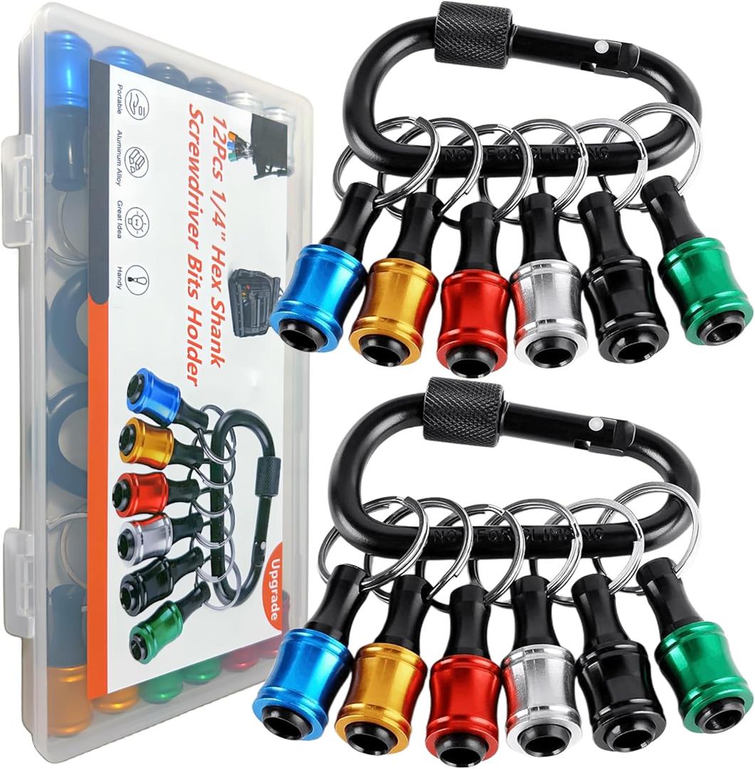 12PCS Bit Holders 1/4 Socket, Hex Shank Screwdriver Bit Holder for Impact Driver Drill Bit Keychain Extension Bar Quick Release Easy Change, Screwdriver Bit Holders for Tools & Home Improvement Gift