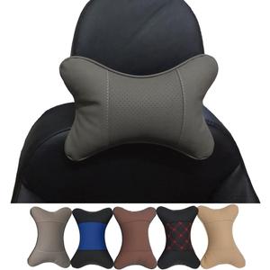 Car Neck Pillows Both Side Pu Leather 2pieces Pack Headrest Fit for Most Cars Filled Fiber Universal Car Pillow (Grey)