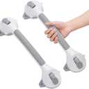 16.5 Inch Shower Handles for Elderly Suction Heavy Duty 300 Lbs (2 Pack), Safety Grab Bars for Shower with Indicators, Removable Shower Handrails for Seniors, Elderly, Handicap, No Drilling (Gray)