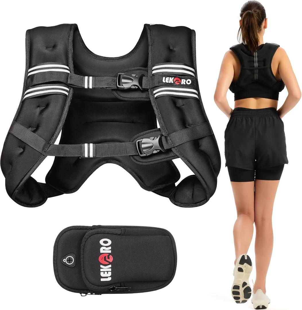 Weighted Vest for Men Women, No-Bounce 6LB 8LB 12LB 16LB 20LB 25LB 30LB Weights Vest with Adjustable Buckles & Reflective Stripes | Weight Vest for Walking Running Hiking Workout