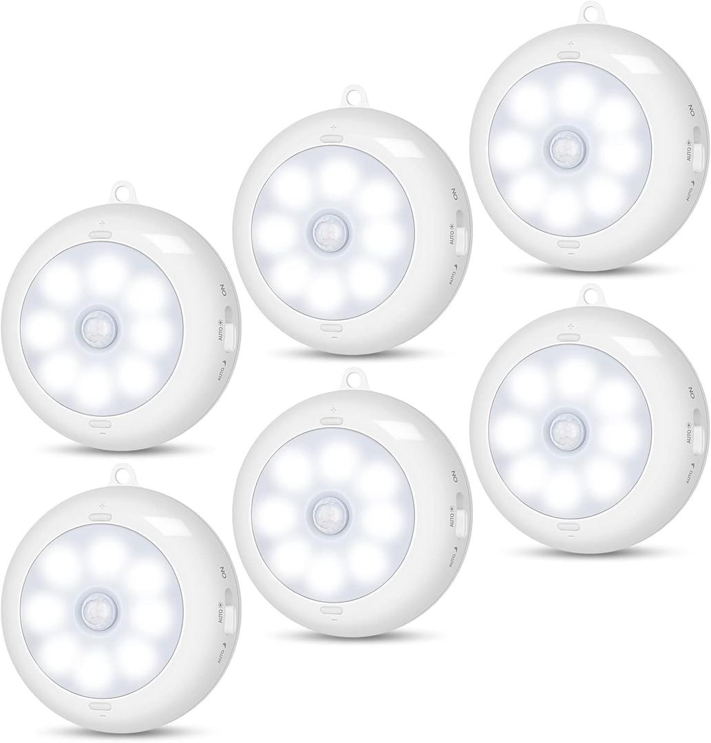 Motion Sensor Light Indoor, Under Cabinet Light, Ceiling Lights, AA Battery Operated Stick on Wireless Puck Lights for Wall, Step, Stair, Dimmable (6 Packs)