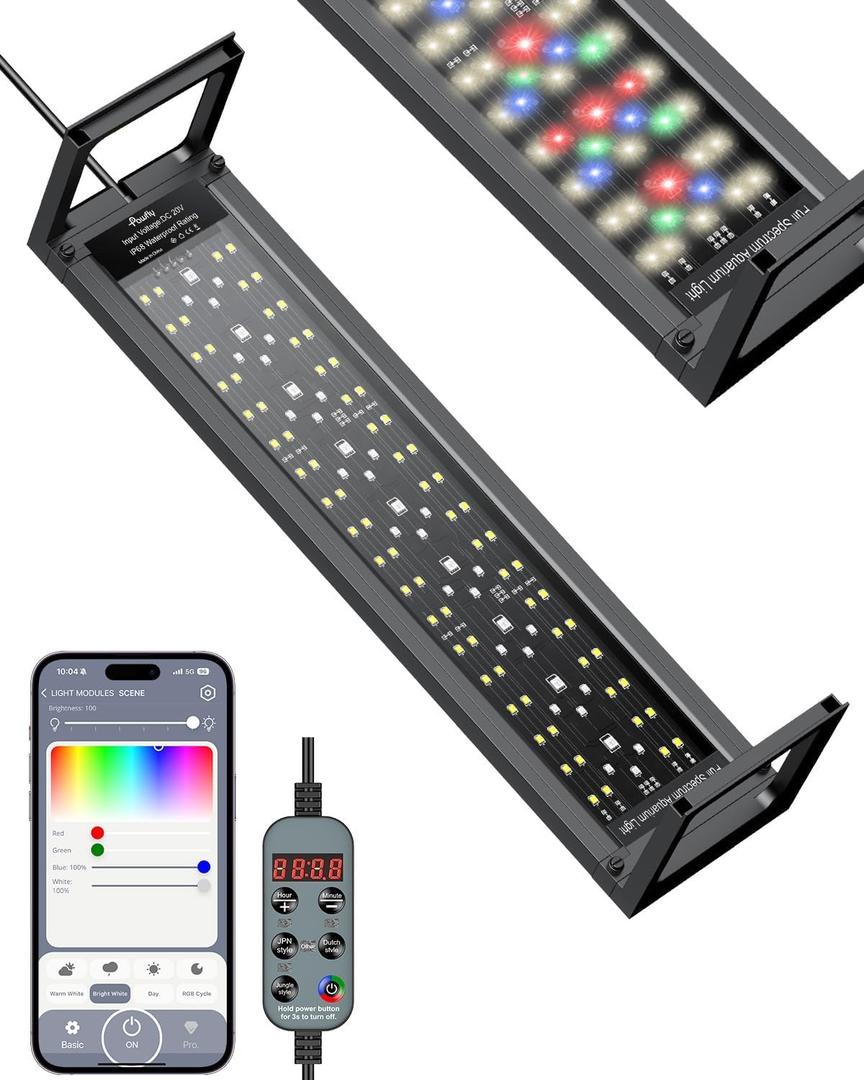 Pawfly Aquarium Light for Plants, 20 W Bluetooth Fish Tank Light, Full Spectrum Aquarium Lights for 18"-24" Fish Tanks, Extendable 24/7 LED Lights with Timer Modes & Adjustable Brightness (App control)