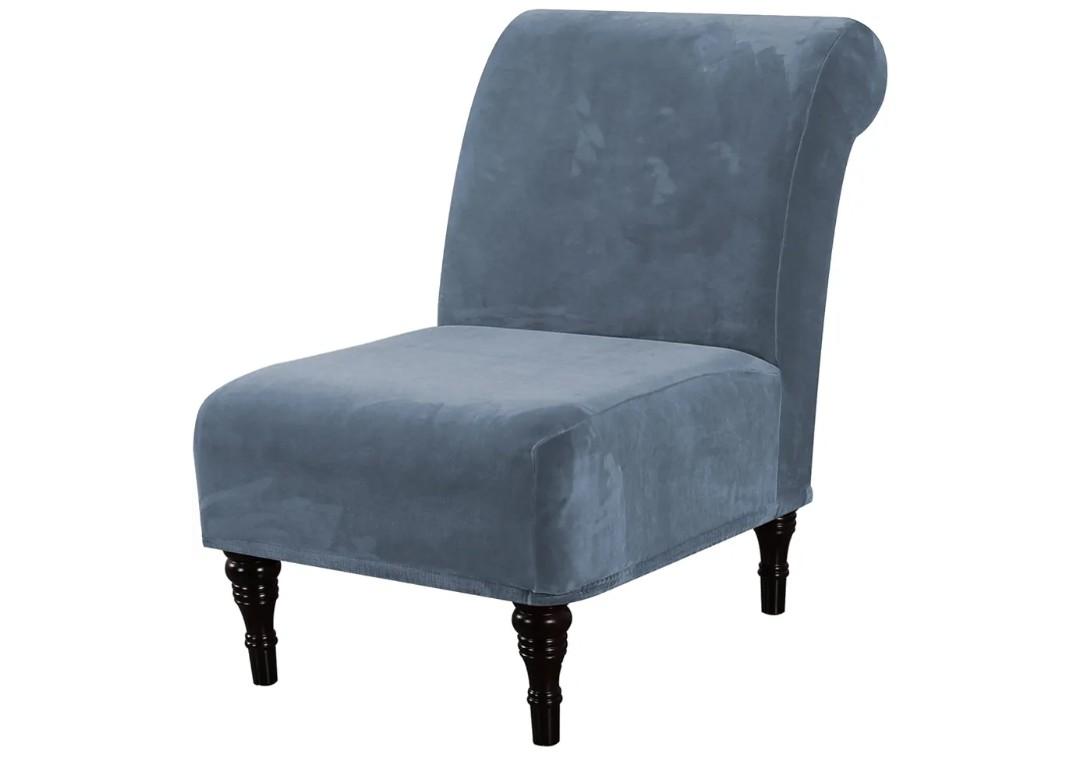 H.VERSAILTEX Armless Accent Chair Covers Thick Velvet Armless Chair Slipcovers High Stretch Chair Covers for Living Room Hotel Machine Washable Furniture Protector with Elastic Bottom, Stone Blue