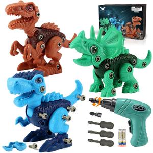 Dinosaur STEM Toys for Kids 3-5, Take Apart Dinosaur Toys with Electric Drill, Educational Building Toy & Construction Set, DIY Christmas Birthday Gifts for 3 4 5 6 7 8 Years Old Boys and Girls (Green)