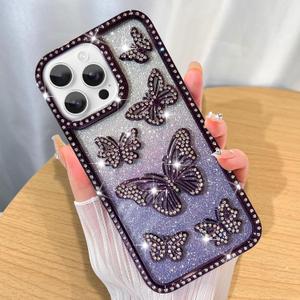 ZIYE Case Designed for iPhone 16 Pro Glitter Cases Luxury Plating Diamond Shiny Butterfly Clear Case with Raised Edge Camera Shockproof Cover for Women Girls-Purple