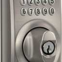 Schlage Camelot Electronic Keypad Deadbolt Lock, Keyless Front Door Entry, Mechanical Key Backup Included, Satin Nickel, BE365 V CAM 619