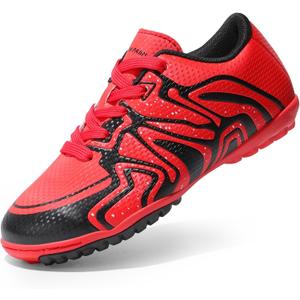 DREAM PAIRS Boys Girls Indoor Turf Soccer Cleats Lace Up Athletic Youth Futsal Football Shoes for Little/ Big Kid, Size 4 Big Kid, Red/ Black/ White, SDSO2413K
