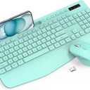 Wireless Keyboard and Mouse Combo - Full-Sized Ergonomic Keyboard with Wrist Rest, Phone Holder, Sleep Mode, Silent 2.4GHz Cordless Keyboard Mouse Combo for Computer, Laptop, PC, Mac, Windows (Green) (1 PACK)