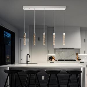 Voerqi Modern Pendant Lights Kitchen Island,Brushed Nickel Crystal Chandelier Lights, Switch 3000-4000-6000K Dimmable Kitchen Pendant Lighting for Kitchen Island, Dining Room, Bar Counter