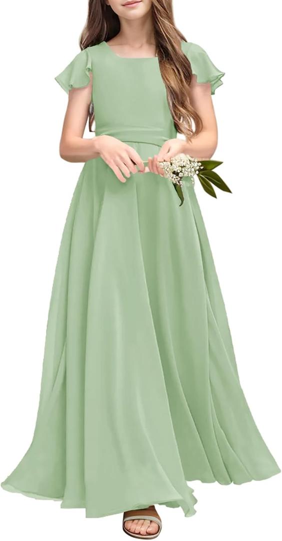 Fancy Girl Junior Bridesmaid Dresses Kids Sleeveless Cute Maxi Dress Teen Long Wedding Party Prom Gowns (Green, M)