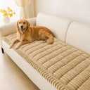 hyha Couch Covers for Dogs Washable, Non Slip Plush Dog Sofa Protectors, Fuzzy Pet Couch Covers for 3 Cushion Sofa Pet Friendly (Camel, 27.6" x 88")