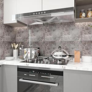 10pcs Brown Rock Peel and Stick Bathroom Backsplash Tiles Ceramic Marble Look 12"x12" Wall Sticker Waterproof Self Adhesive Vinyl Wrap PVC Panels for Fireplaces Kitchens Dining Living Rooms