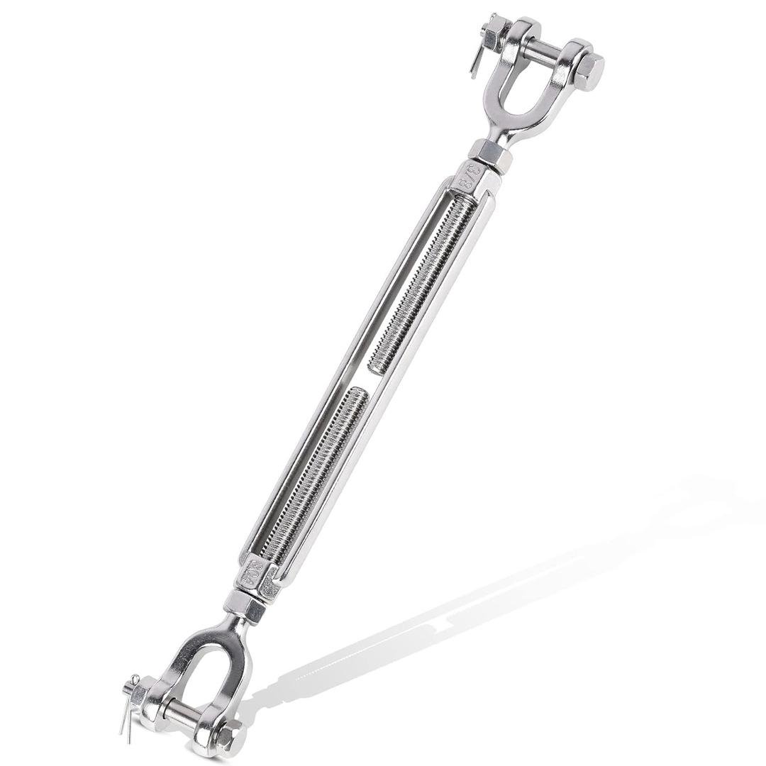 Turnbuckle 3/8 M10 304 Stainless Steel Turnbuckle, 3200 lbs Working Load Limit, Jaw and Jaw Turnbuckles for Cables Wire Tensioner, Turnbuckle for Shade Sail, Yard Zipline