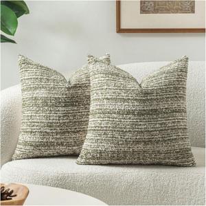 Zealax Pack of 2 Olive Green Decorative Textured Throw Pillow Covers 18x18 for Couch Bed Sofa Living Room,Soft Accent Pillows Luxury Cushion Cover Pillow Cases