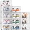 Shoe Storage, 12 Pack Shoe Organizer for Closet, Shoe Boxes Clear Plastic Stackable Shoe Containers with Lids for Size 10 (Large, White)