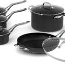 Starfrit The Rock 10PC Non-Stick Cookware Set - Durable Forged Aluminum - Oven Safe - PFOA Free - Easy to Clean - Black