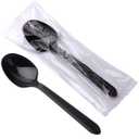 Plastic Spoons Individually Wrapped, 100pcs Heavy Duty Disposable Spoons Bulk - Ideal for Parties, Restaurants, Travel & Takeout (Black)