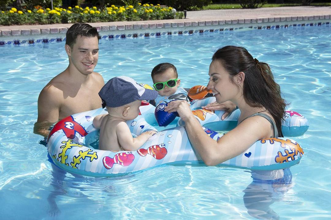 Poolmaster Mommy and Us Dual-Child Baby Pool Float for Two Kids, Infant and Toddler Swim Rider with Adult Ring Opening for Adult and Chidren to Float together (Ages 824 Months)