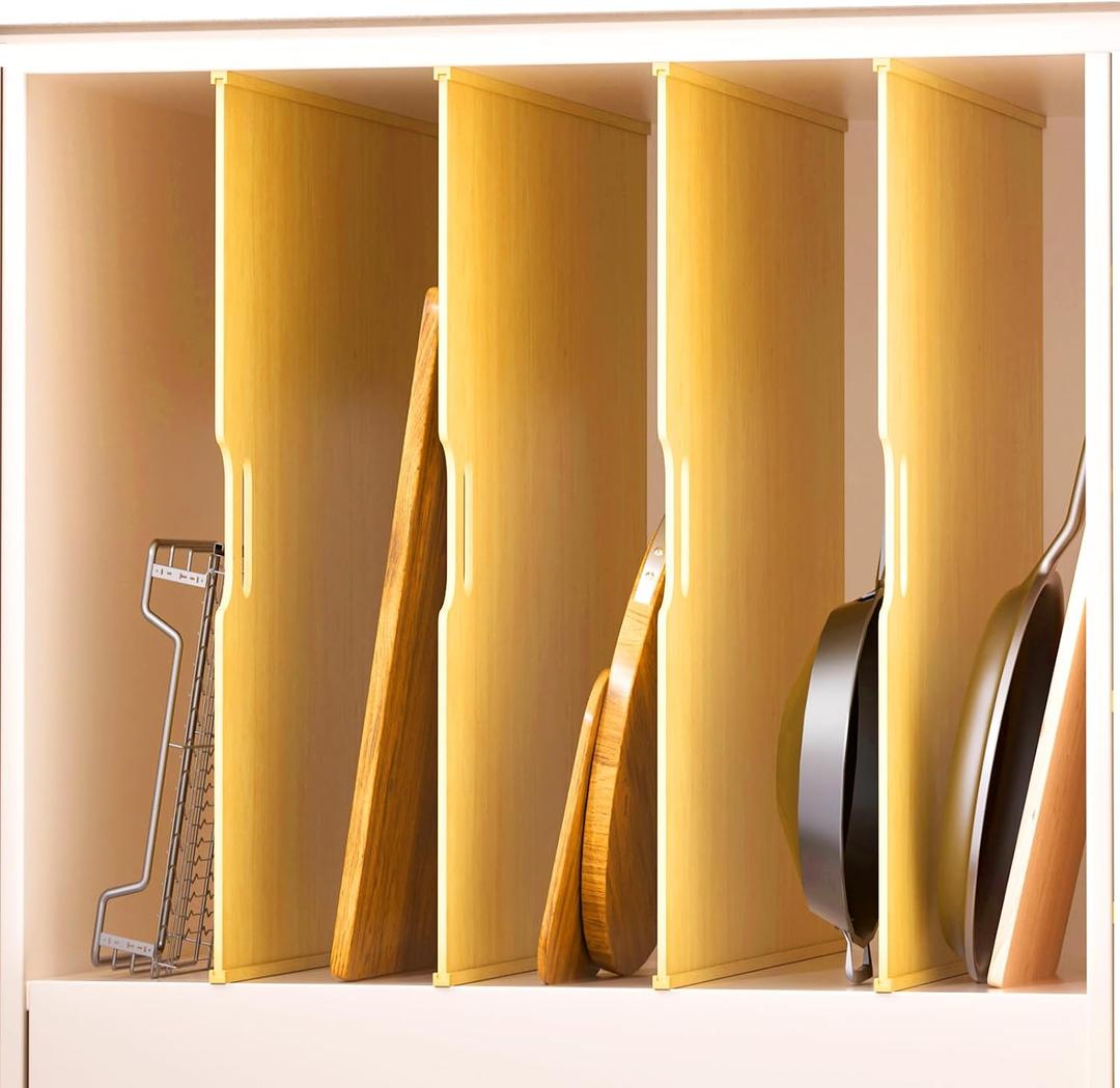 4 Set Trim-to-Fit Wood Tray Dividers for Cabinet, Cookie Sheet Organizer, Multi Layer Embedded Plug-in Board Storage, Cuttable DIY Storage Divider Insert for Kitchen Bedroom Cabinet Closet