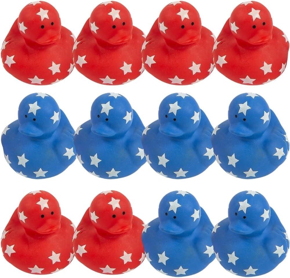 Patriotic Red, White and Blue Rubber Duckies for 4th of July - Bulk Set of 24 Ducks - Party Favors, Parades, Birthdays and Treasure Chest Supplies