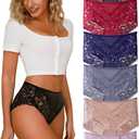 Sexy High Waisted Underwear for Women Plus Size Briefs Breathable Lace Panties High Waisted Cheekster Granny Panties (6pcs-black/Red/Nude/Purple/Blue/Navy Blue) XL