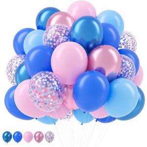 2 x HILAVO Pink and Blue Balloons 12 Inch Pastel Metallic Blue Baby Light Pink Chrome Latex Balloon Confetti Balloon for Kids Girls Hawaiian Summer Gender Reveal Wedding Birthday Baby Shower Party Decor