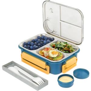 Stainless Steel Lunch Box for Kids, Girls Boys Bento Box for Food Storage Containers with Portable Utensil, Toddler Lunch Box with Removable Tray, Ideal for Ages 3-10,Dishwasher & Freezer Friendly (Blue)