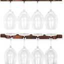 Rustic State Suvla Wall Mounted Wood Stemware Rack Hanging Shelf Glassware Holder Bar Organizer with 8 Wine Glass Storage 17 Inch Long Walnut