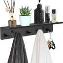 SIMVE Bathroom Towel Rack Wall Mounted, Rustproof Aluminium Shelf with 5 Bath Robe Hook, Decor Display Storage, Hot Tub Accessories, Hanging Hanger for Hat, Key, Bag Holder, Bathtub