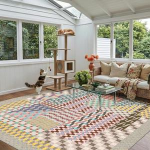 Kokia 6x9 Modern Geometric Washable Area Rug, Non-Slip Stain-Resistant Low Pile Rug for Living Room, Bedroom, Dining Room, Multicolor Bauhaus Grey