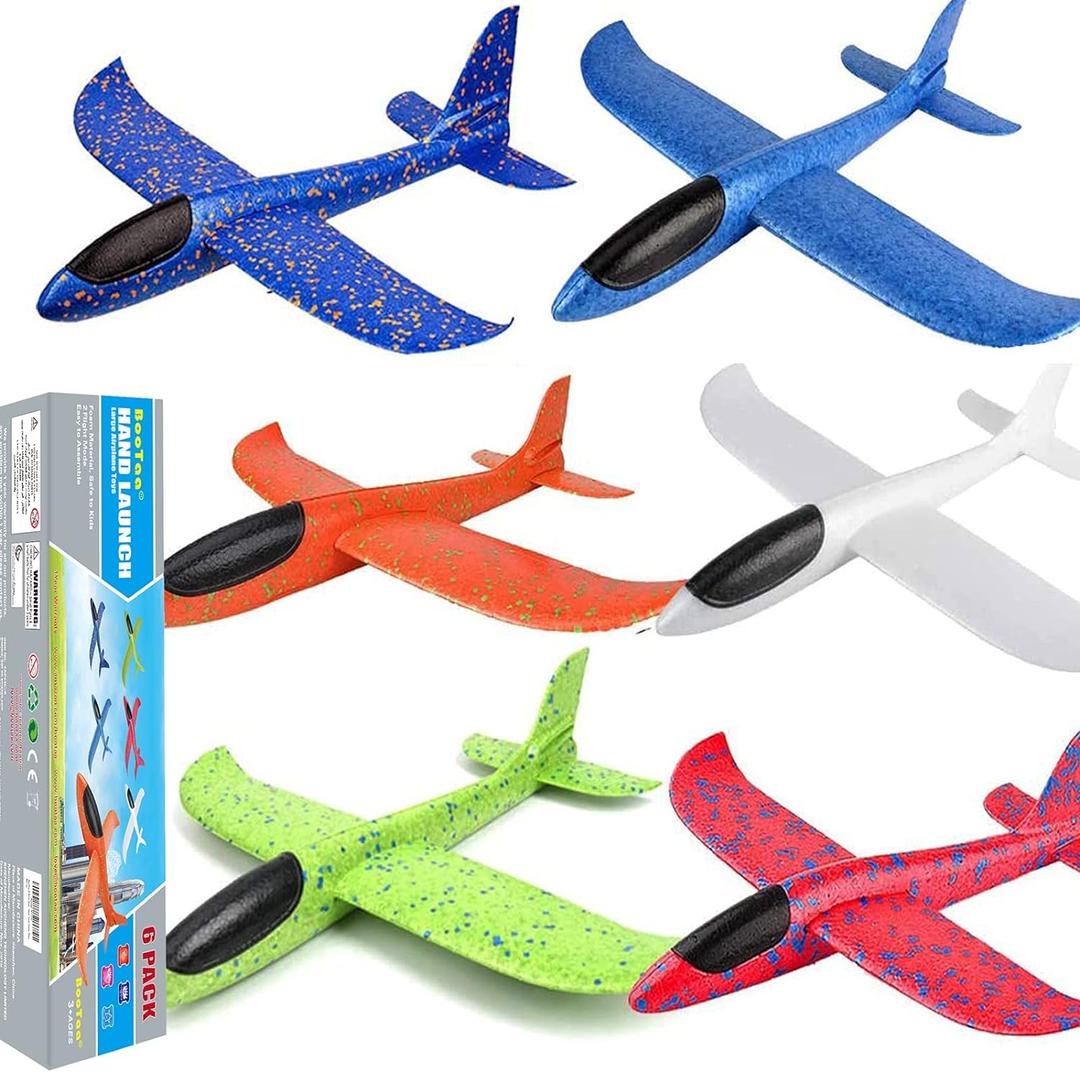 BooTaa 6 Pack Airplane Toys, 17.5" Large Throwing Foam Plane, 2 Flight Mode Foam Gliders, Birthday Gifts for Kids 3 4 5 6 7 8 9 10 11 12 Year Old Boys Kids Girls, Outdoor Yard Family Game Toys