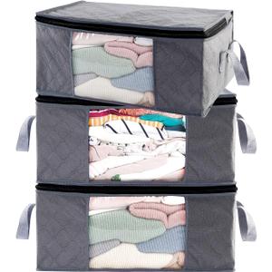 Storage Bins Storage Bags Closet Organizers Sweater Storage Clothes Storage Containers, 3pc Pack, Gray (G01)