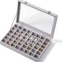 48 Grid Earring Organizer and Storage: Velvet Jewelry Tray with Lid, Jewelry Box for Studs, Earrings, Rings, Necklaces, Dresser & Vanity, Earrings Case Organizer for Girls, Women, 13"x8.6"x2.4", Grey