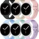 Sport Bands Compatible with Samsung Galaxy Watch 8 Band 40mm 44mm/8 Classic 46mm Women Men,Soft Silicone Replacement Strap Waterproof Wristband for Samsung Galaxy Watch 8 Classic Bands 46 mm,6 Pack (02-Black/Mint Green/Pink/Lavender/Starlight/Light Blue)