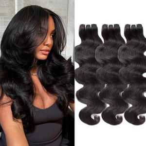 WEQUEEN Body Wave Bundles Human Hair 16A Brazilian Virgin Hair Bundles, Silky and Soft, 14 16 18 Inch Thick Weave Natural Black