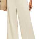 GRAPENT Wide Leg Dress Pants Women High Waisted Pull On Business Casual Work Pants Elastic Waist Dressy Trousers Pockets, Small