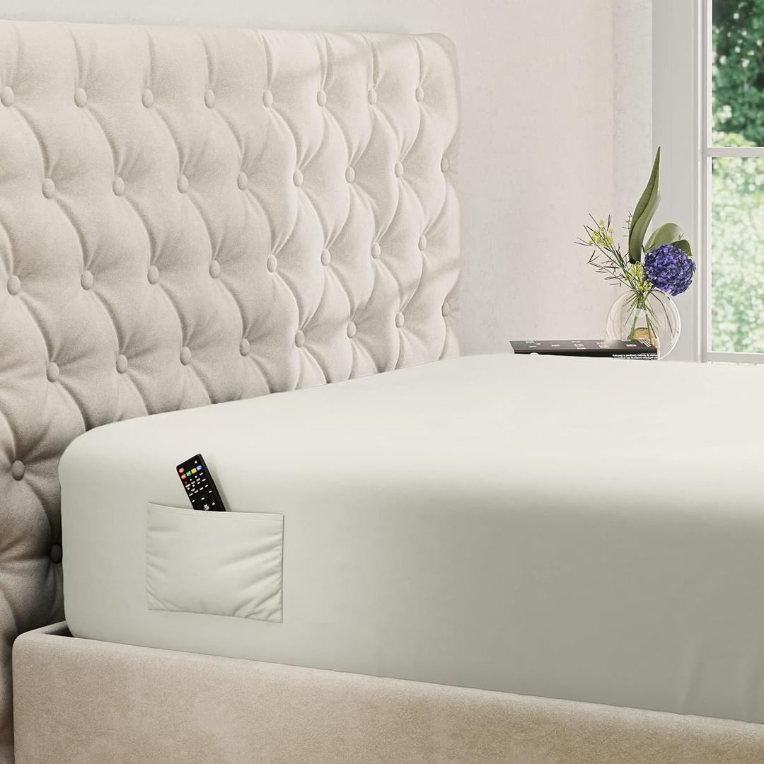 DREAMCARE King Fitted Sheet Only - Extra Deep Pocket Fitted Sheet - Fits up to 15 inch Mattress - Deep Pocket King Sheets - Hotel Luxury - Shrinkage & Fade Resistant - 1 Fitted Sheet Only (Ivory)