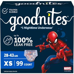 Goodnites Nighttime Bedwetting Underwear, Boys' XS (28-43 lb.), 99 Ct (3 Packs of 33)