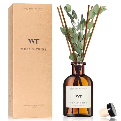 WEALD TRIBE Flower Reed Diffuser Set Eucalyptus & Lavender Scent For Bathroom Accessories Shelf Decor & Air Fresheners, Sticks Defusers With 4.0 fl oz Essential Oils, House Bedroom Office Decor & Gift