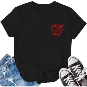 LBP Women Teacher Shirt Teaching is Heart Work T Shirt Casual Teachers Life Tee Tops (S)