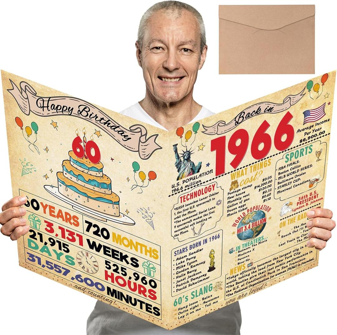 2 x Cool 60th Birthday Card Gifts for Women Men, Happy 60th Birthday Decoration for Mom Dad, Gifts for 60 Year Old Woman Man